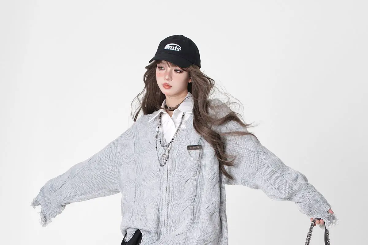 Grunge V-Neck Oversized Cardigan