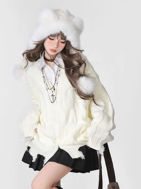 Grunge V-Neck Oversized Cardigan