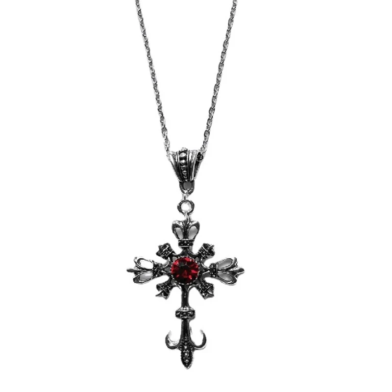 Gothic cross Necklace with red crystal - 3