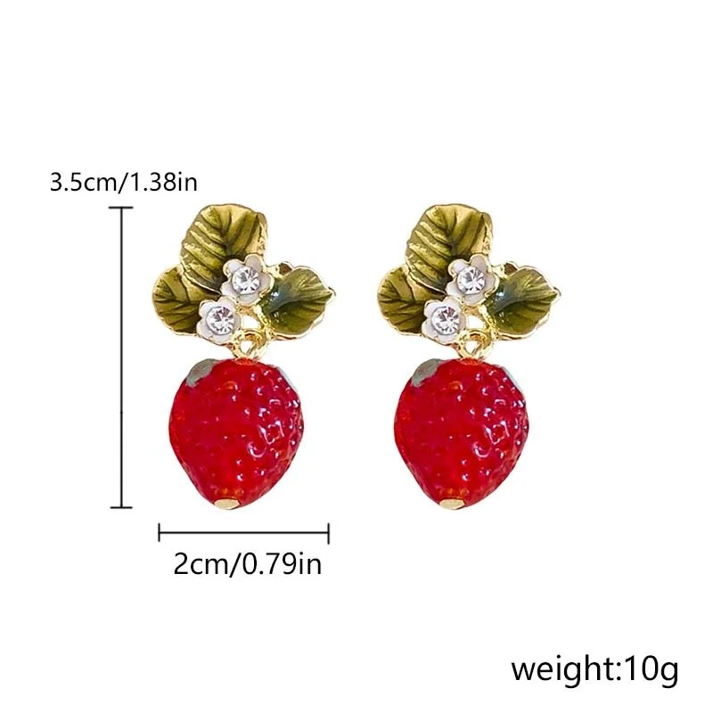 Red Strawberry and Flower Drop Earrings - 1