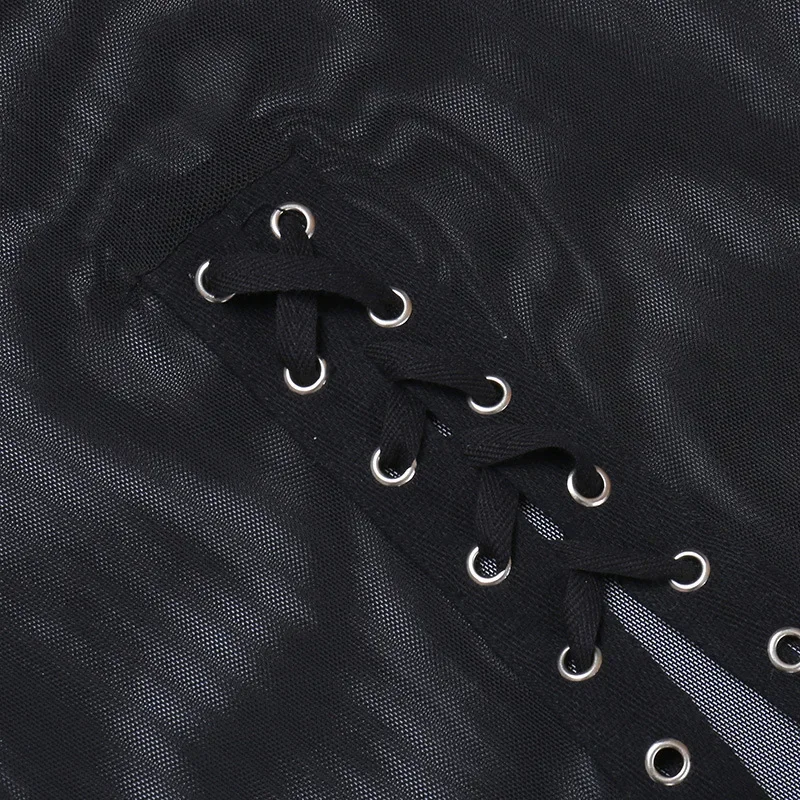 Punk Gothic Midi Black Mesh Skirt - 13