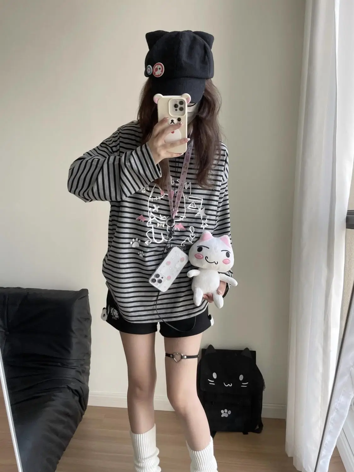 Kawaii Harajuku Striped Cat T-Shirt