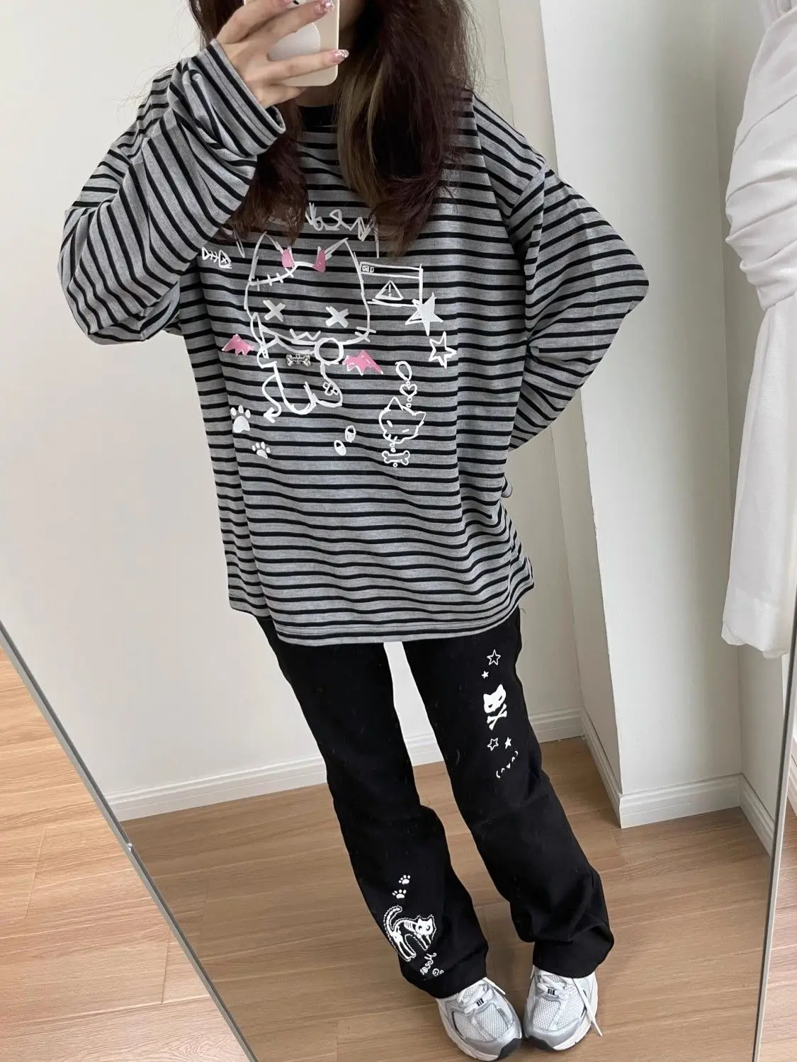 Kawaii Harajuku Striped Cat T-Shirt