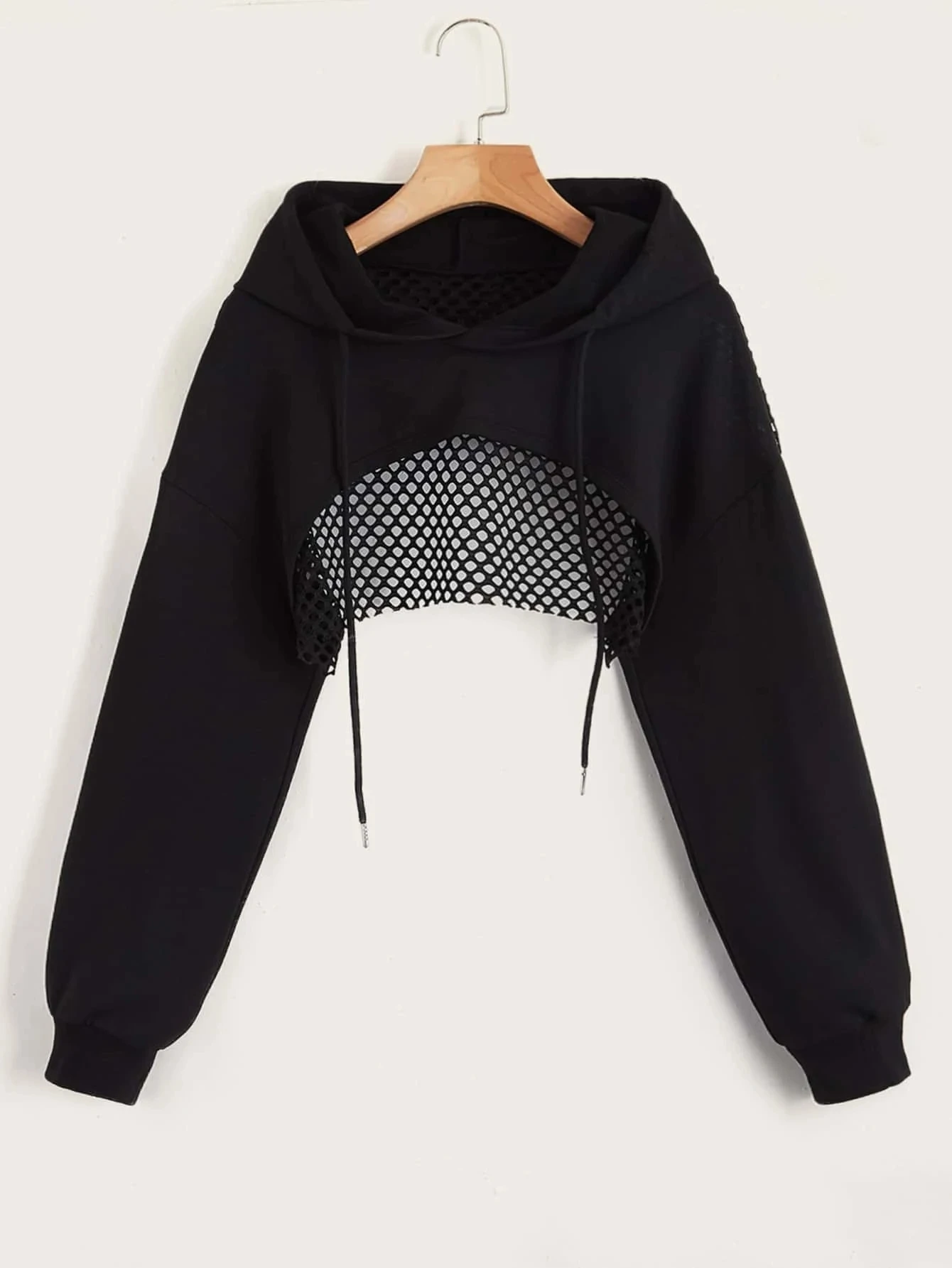 Grunge Streetwear Cropped Mesh Hoodie