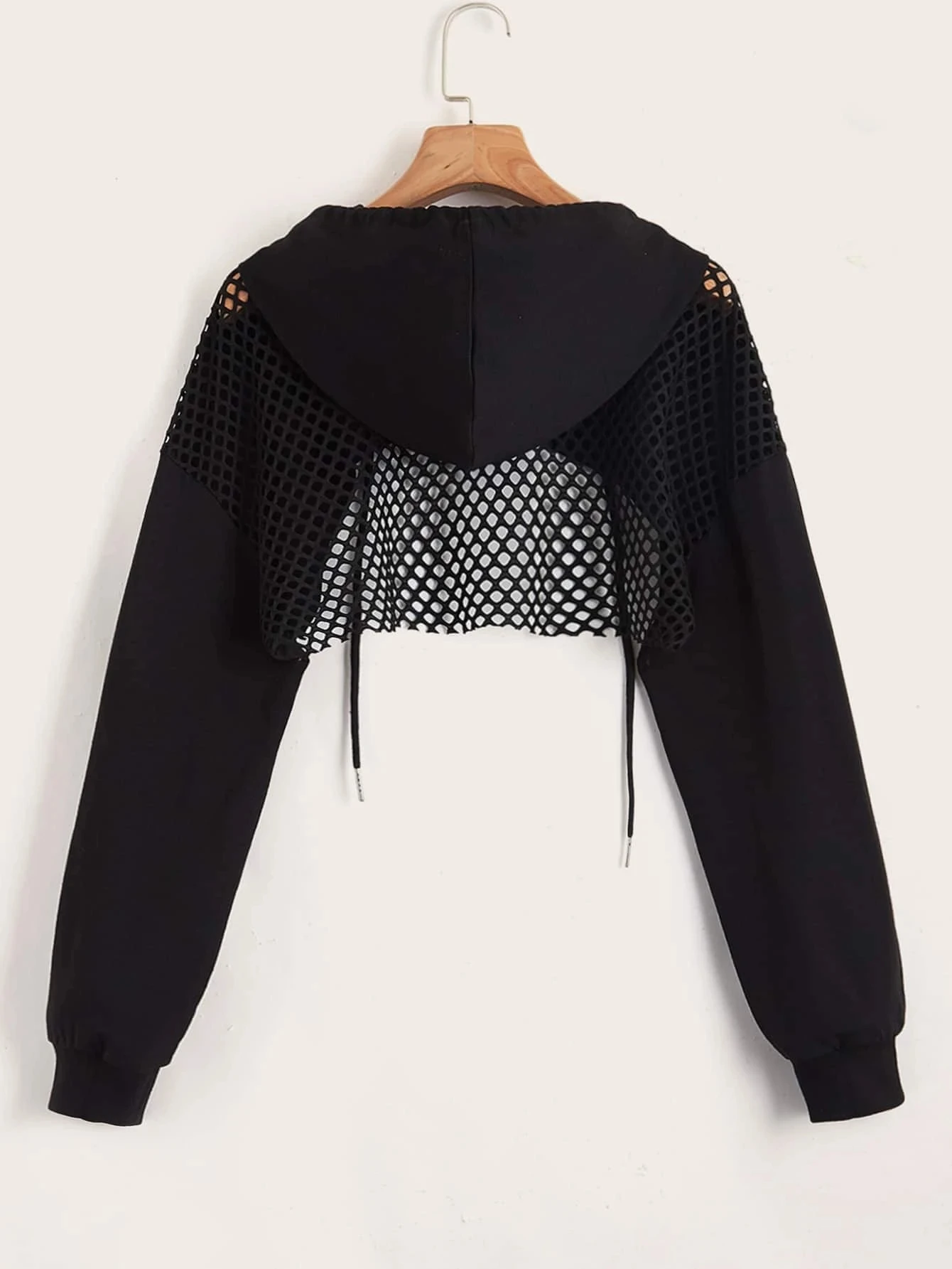 Grunge Streetwear Cropped Mesh Hoodie
