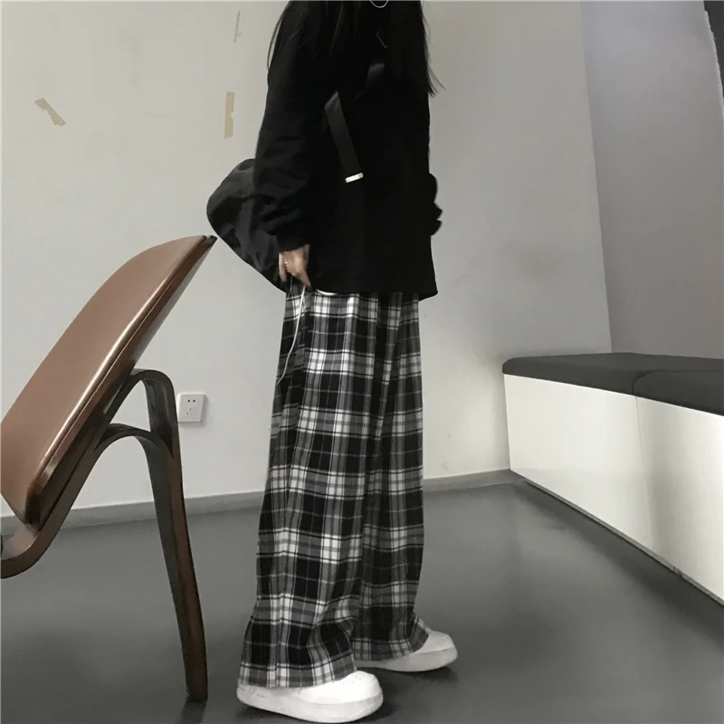 Harajuku Streetwear Plaid Wide-Leg Pants - 8