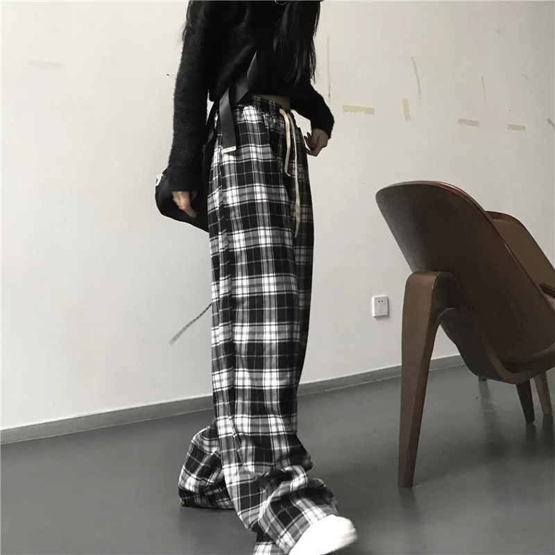 Harajuku Streetwear Plaid Wide-Leg Pants - 15