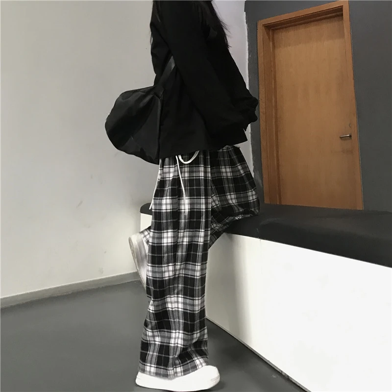 Harajuku Streetwear Plaid Wide-Leg Pants - 12