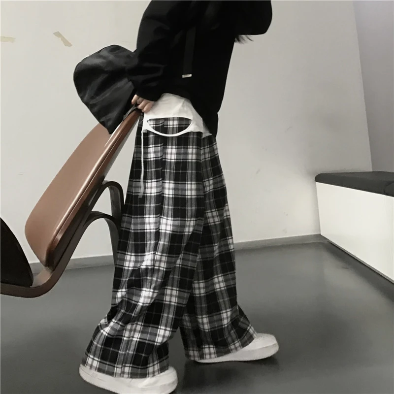 Harajuku Streetwear Plaid Wide-Leg Pants - 3