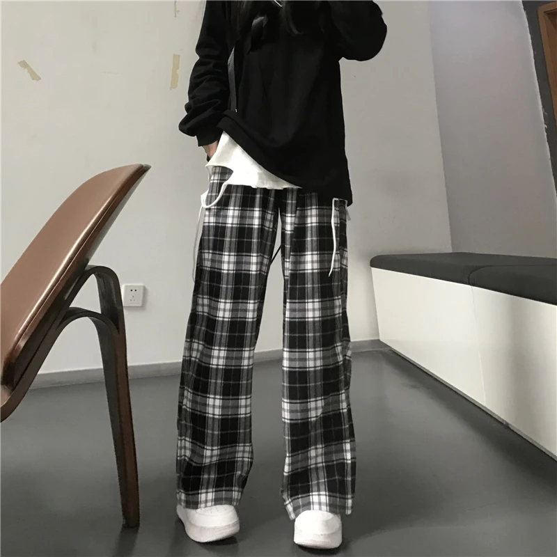 Harajuku Streetwear Plaid Wide-Leg Pants - 13