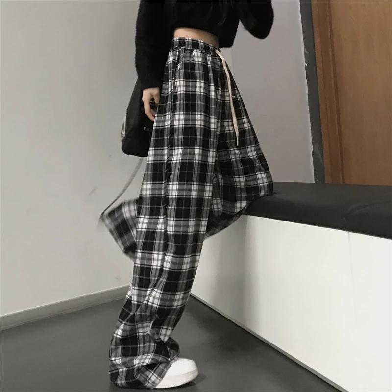Harajuku Streetwear Plaid Wide-Leg Pants - 2
