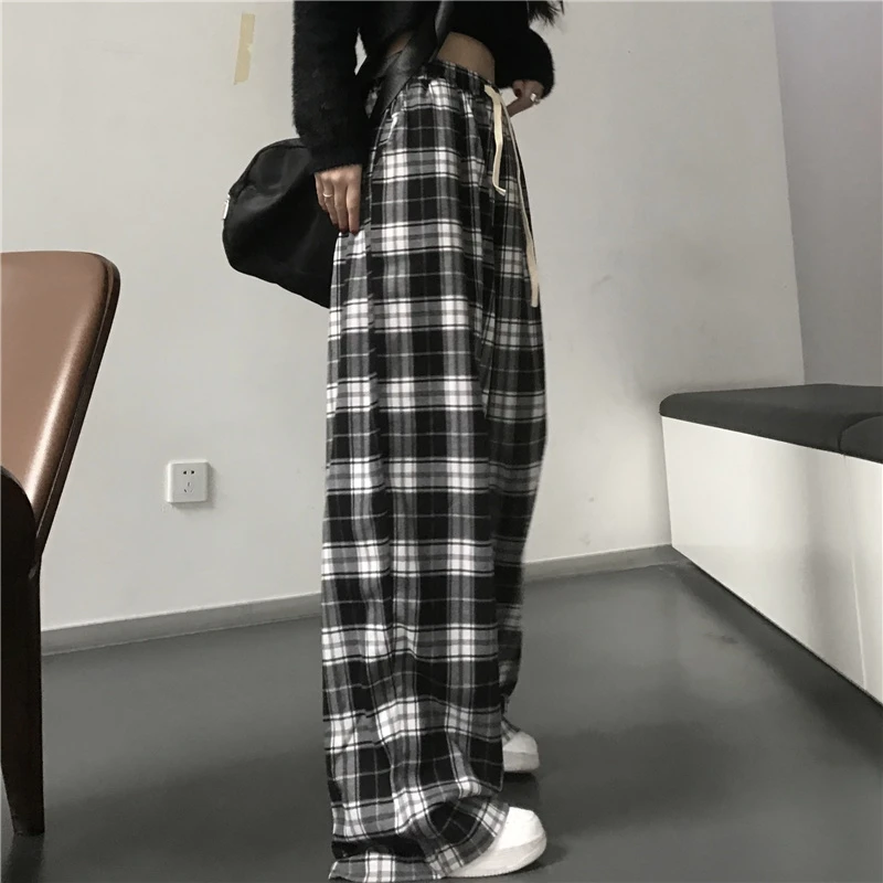 Harajuku Streetwear Plaid Wide-Leg Pants - 7