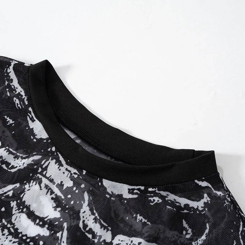 Gothic Punk Skeleton-Print Sheer Top - 11