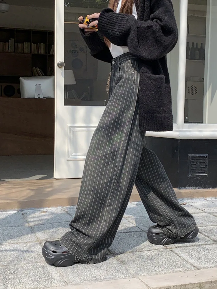Grunge Streetwear Pinstripe Wide-Leg Pants