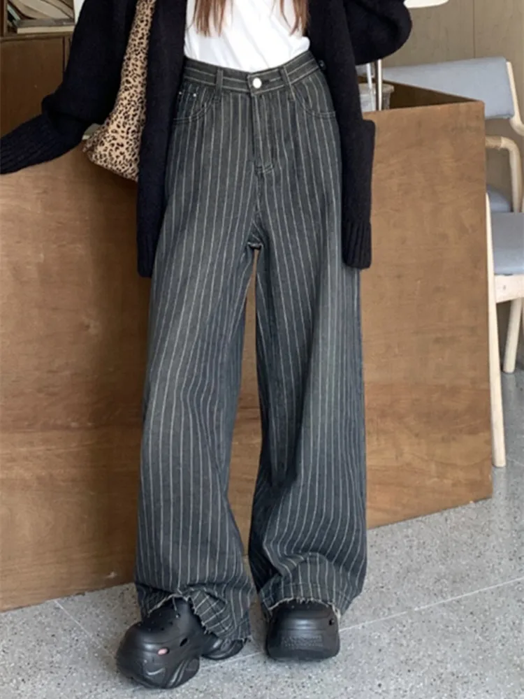 Grunge Streetwear Pinstripe Wide-Leg Pants
