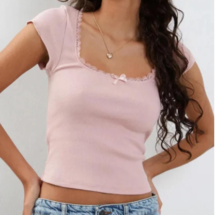 Cottagecore Lace-Trimmed Crop Top - 4