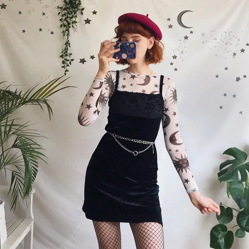 Gothic Punk Celestial Print Sheer Top - 9