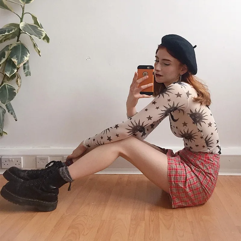 Gothic Punk Celestial Print Sheer Top - 8