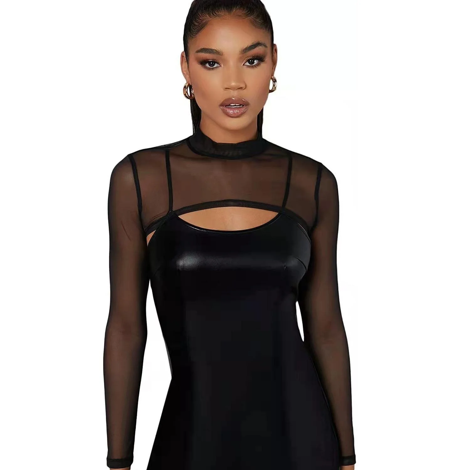 Y2K Streetwear Sheer Cut-Out Crop Top - 2