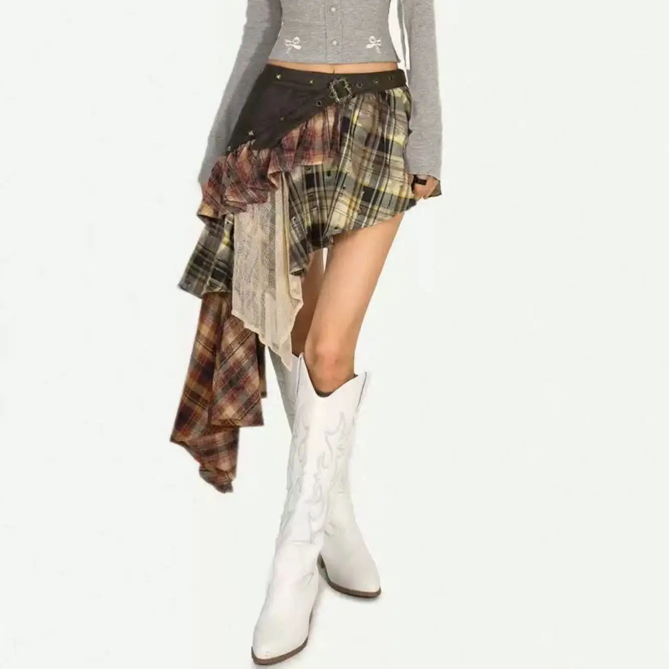Steampunk Layered Plaid Skirt - 2