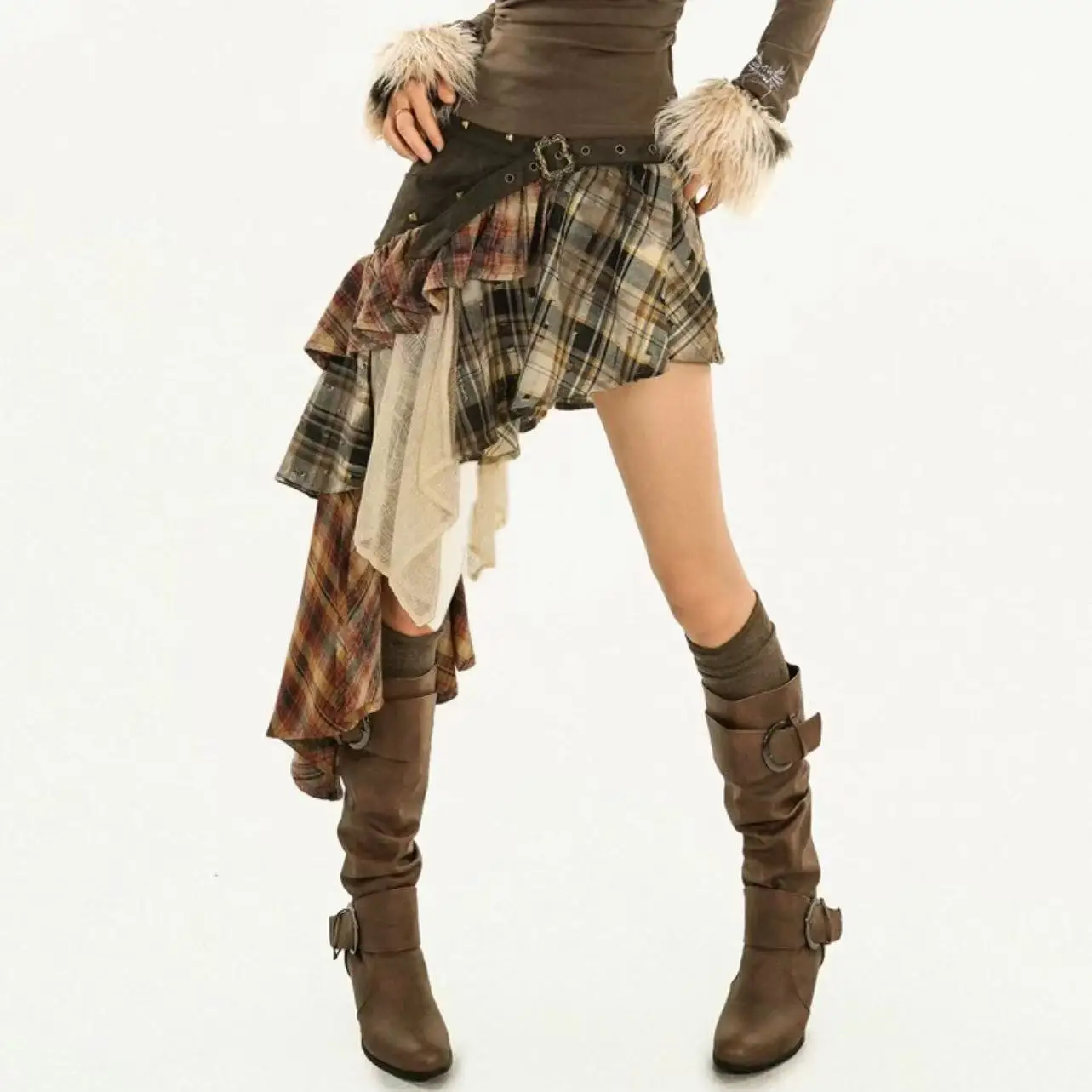 Steampunk Layered Plaid Skirt - 1
