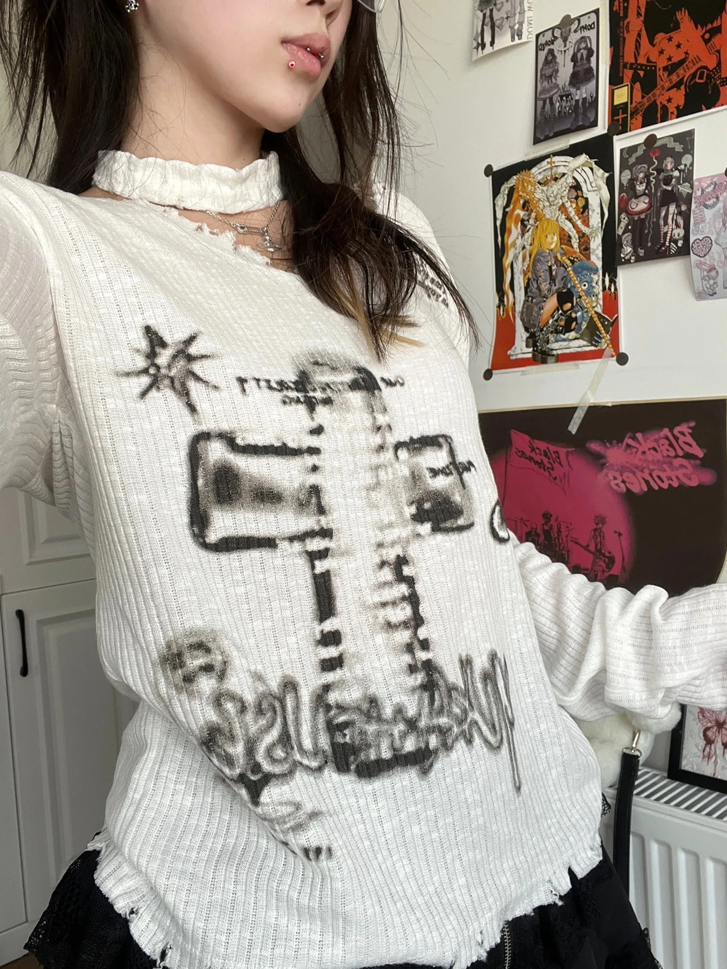 Grunge Streetwear Asymmetrical Ribbed Top - 6