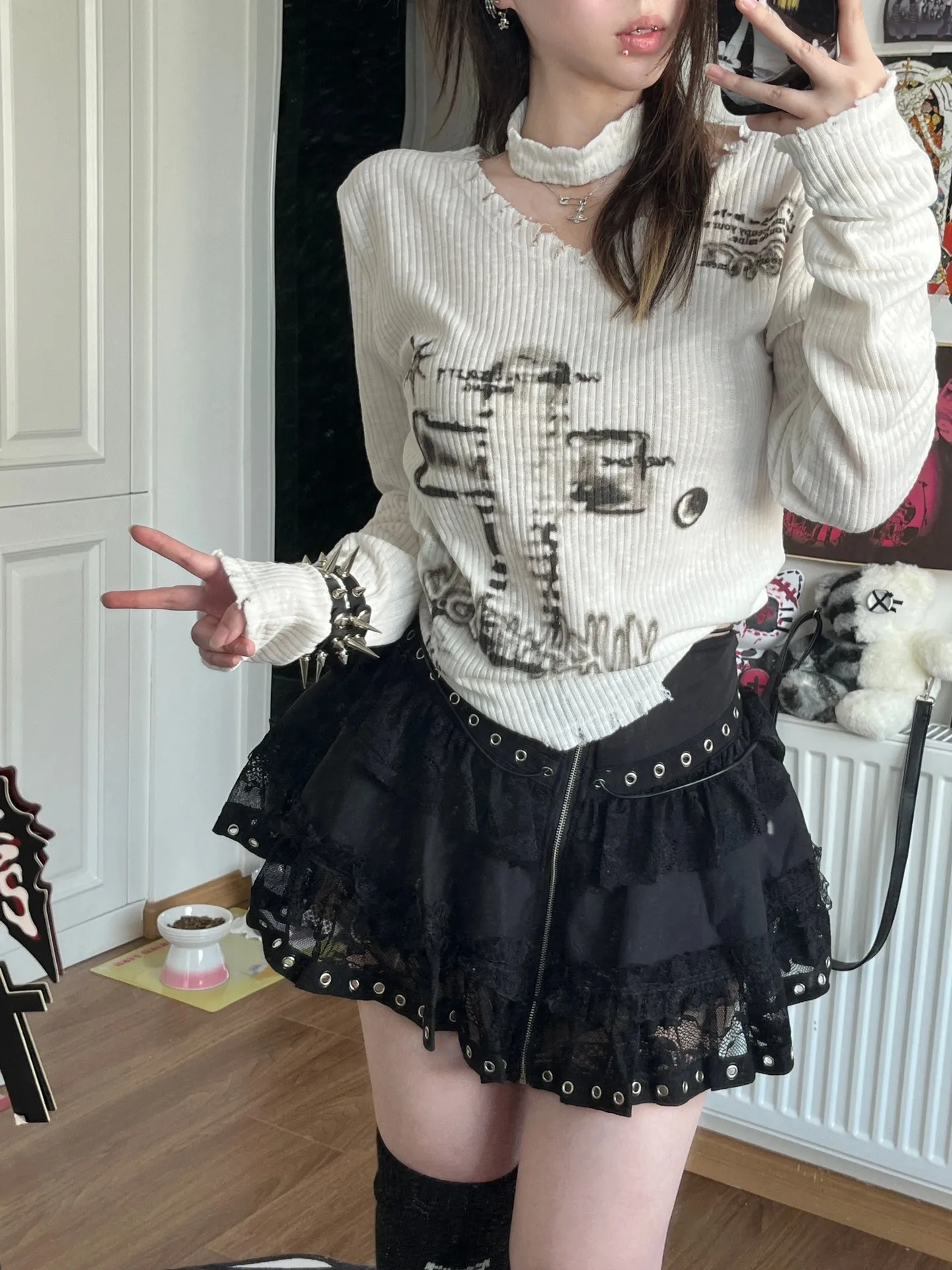 Grunge Streetwear Asymmetrical Ribbed Top - 5