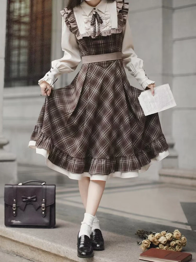 Dark Academia Plaid Ruffled Dress - 2