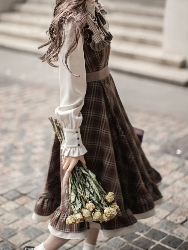 Dark Academia Plaid Ruffled Dress - 3