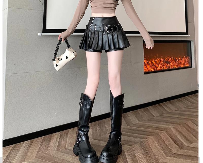 Gothic Punk Leather Mini Skirt - 4
