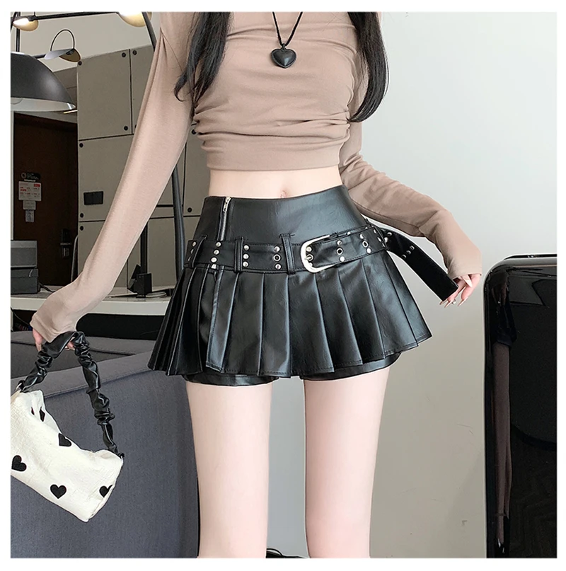 Gothic Punk Leather Mini Skirt - 8