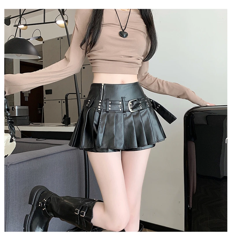 Gothic Punk Leather Mini Skirt - 6