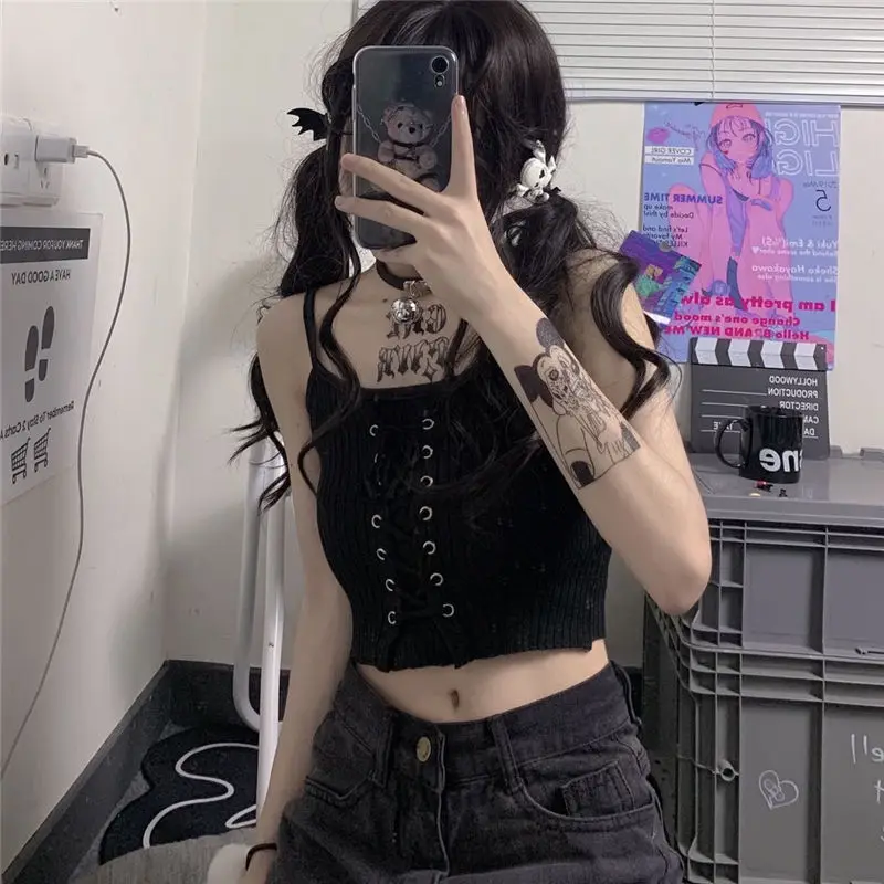 Y2K Kawaii Acubi Lace-Up Crop Top - 21