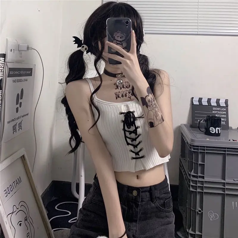 Y2K Kawaii Acubi Lace-Up Crop Top - 2
