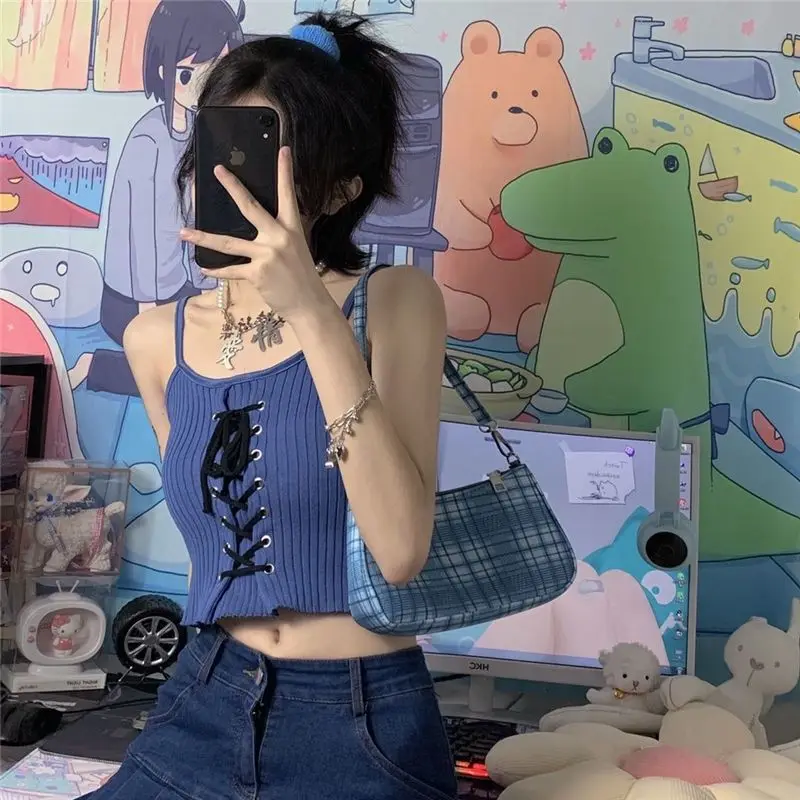 Y2K Kawaii Acubi Lace-Up Crop Top - 14