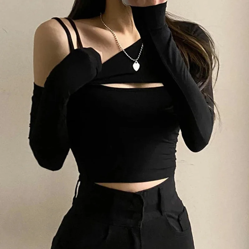 Gothic Punk Cut-Out Long Sleeve Top - 2