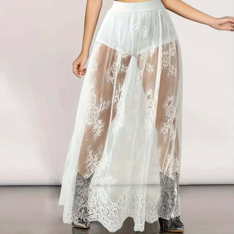 Gothic Punk Sheer Lace Maxi Skirt - 7