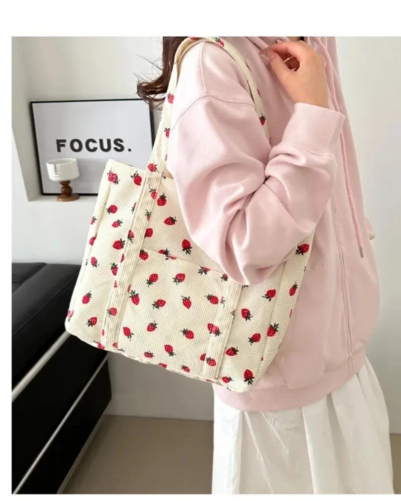 Kawaii Strawberry Print Tote Bag