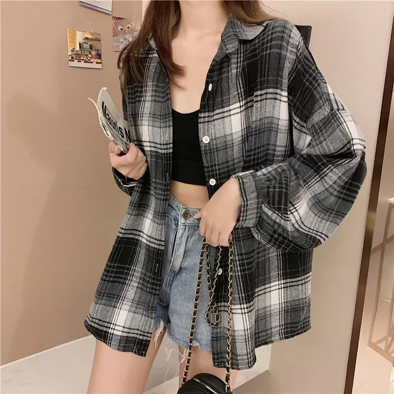 Egirl Oversized Plaid Shirt - 23 Egirl Oversized Plaid Shirt - 23