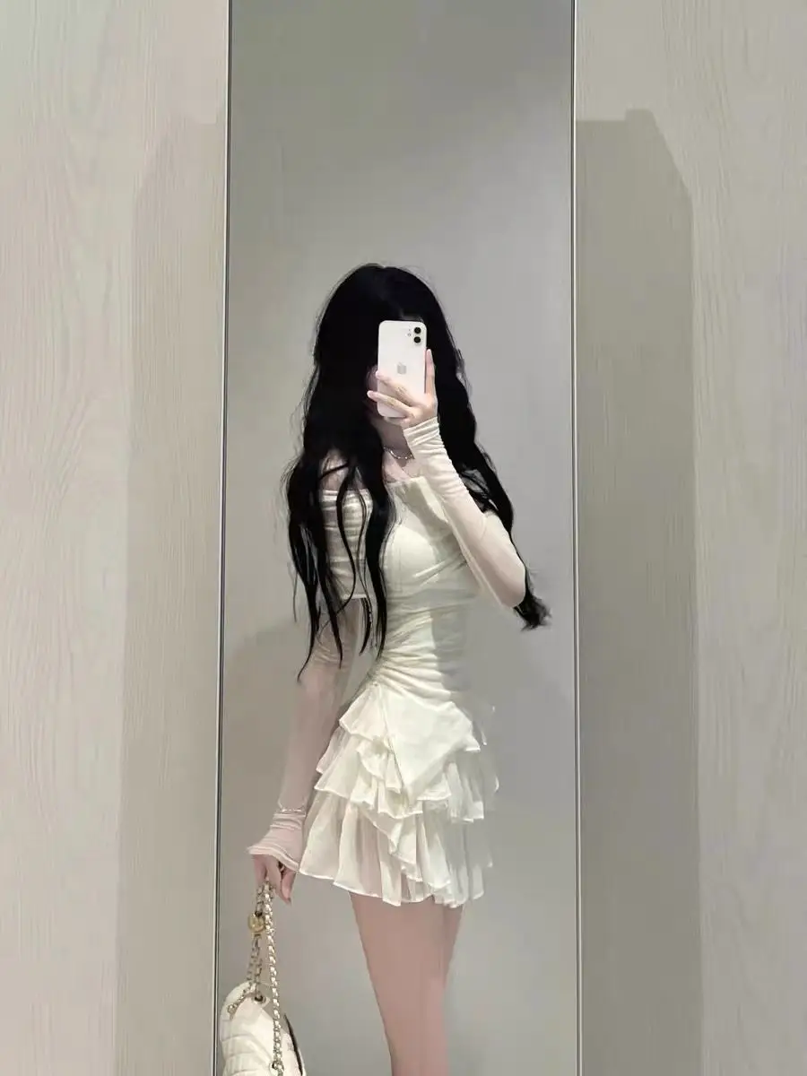 Dark Academia Sheer Ruched Top with Tiered Skirt - 5