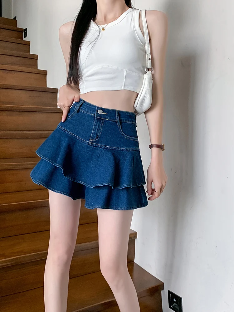 Soft Girl Tiered Denim Skirt - 6