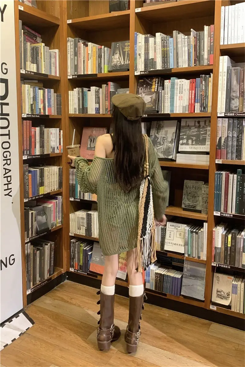 Cottagecore Open-Knit Oversized Sweater - 25