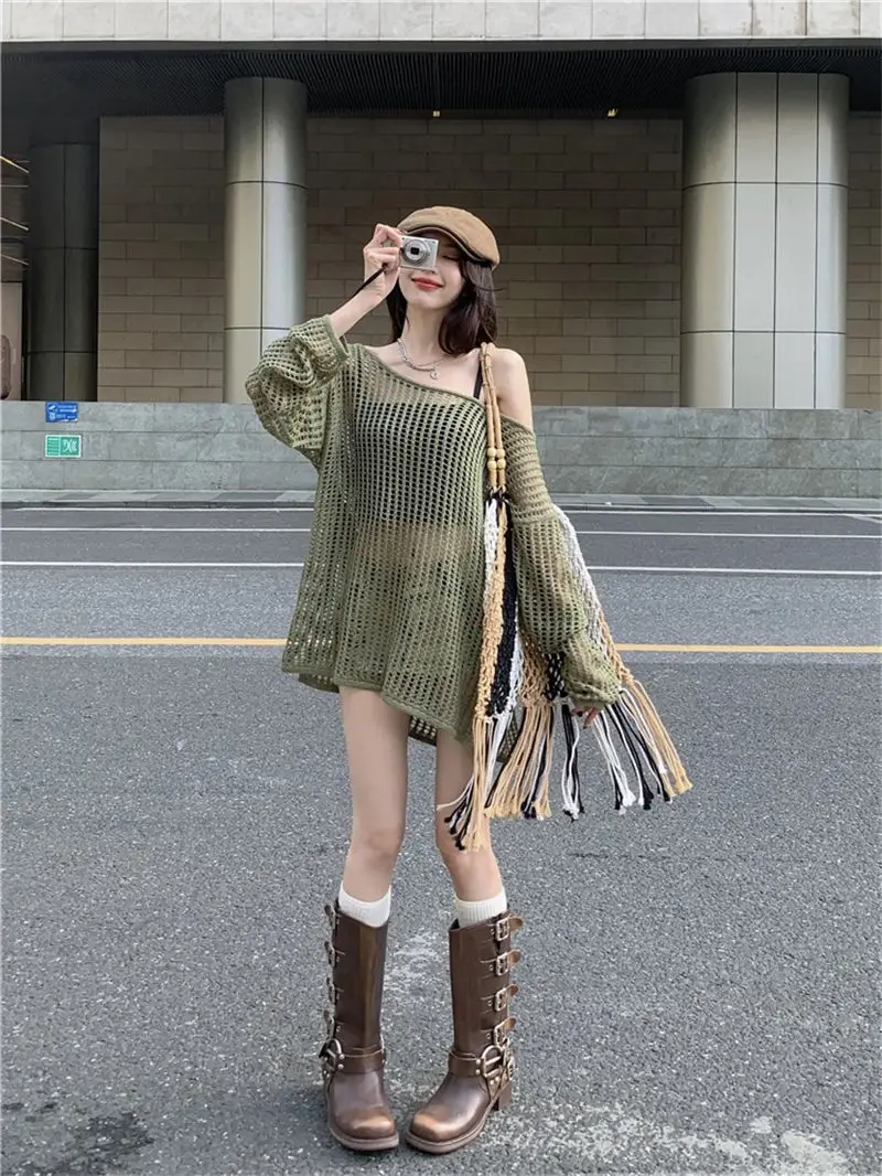 Cottagecore Open-Knit Oversized Sweater - 22