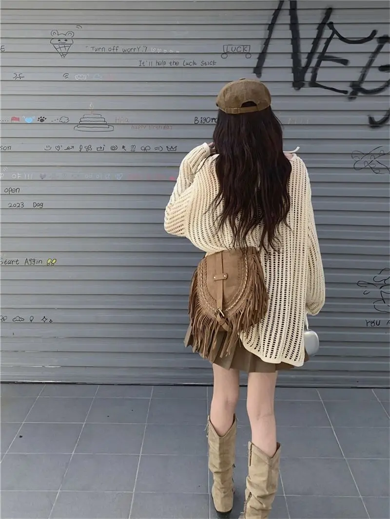 Cottagecore Open-Knit Oversized Sweater - 13