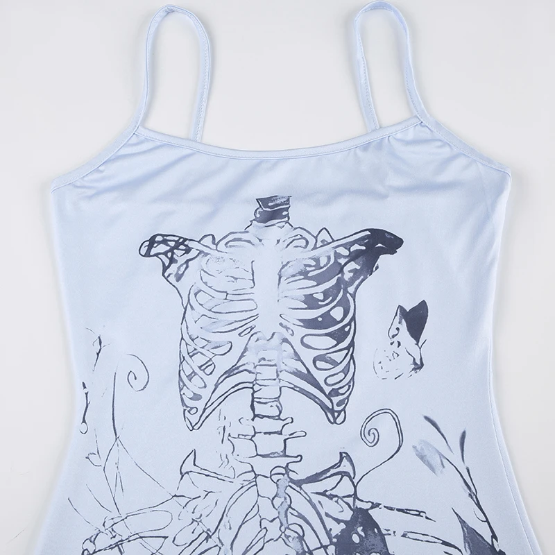 Mermaidcore Skeleton Print Maxi Dress - 8