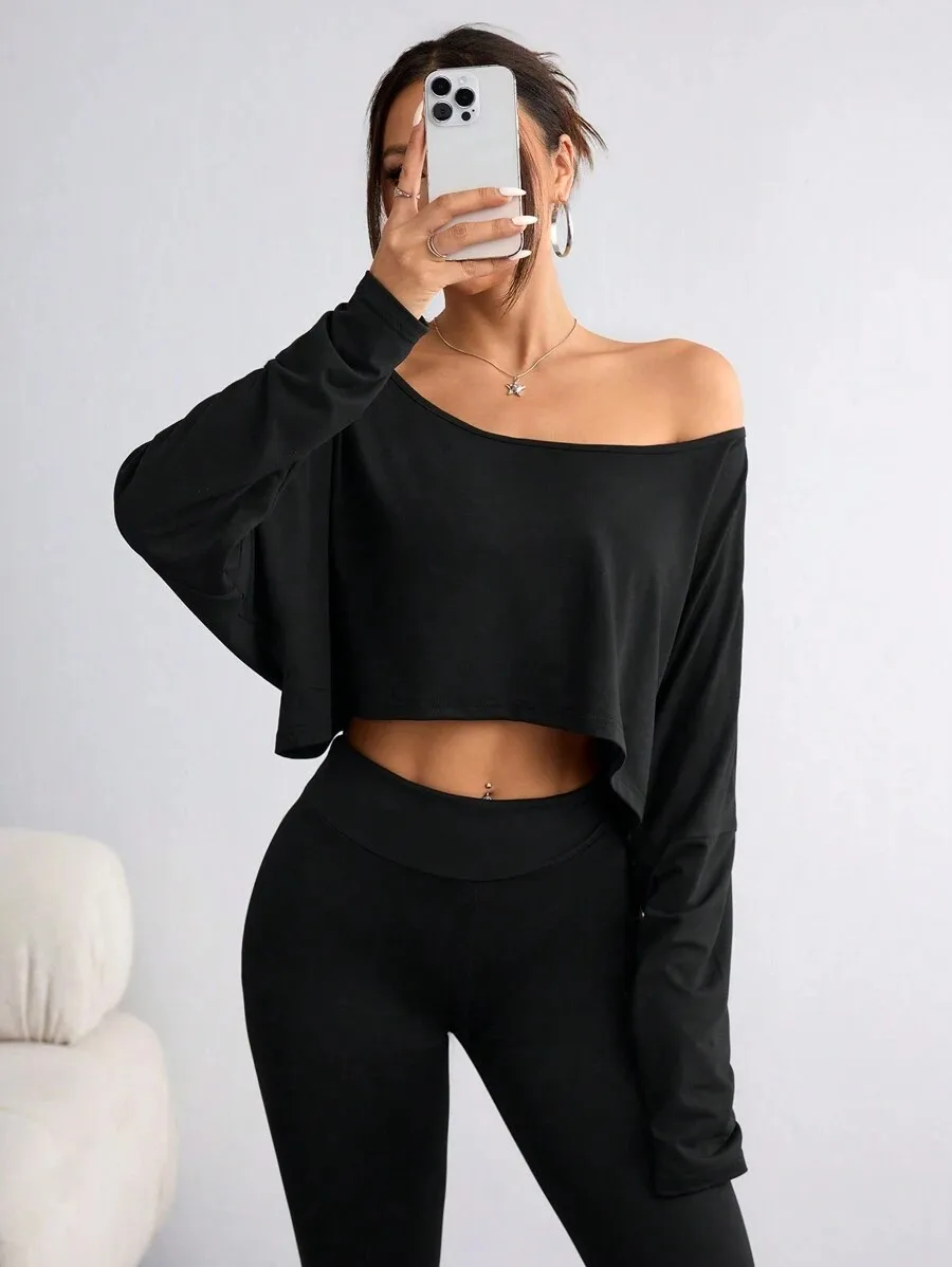 Y2K Minimalist Oversized Off-Shoulder Cropped Sweatshirt - 1
