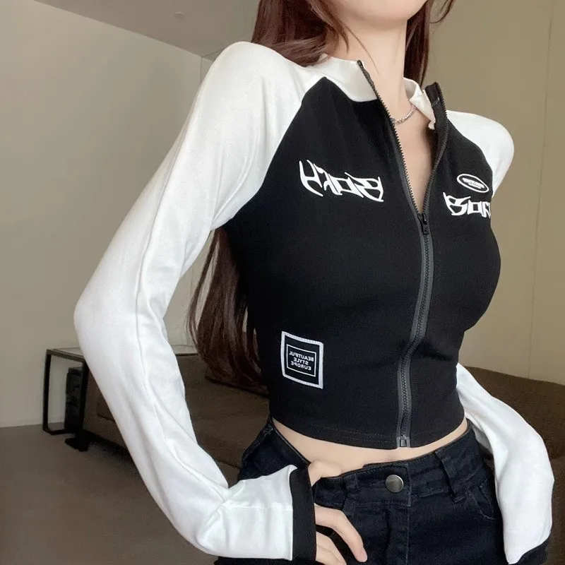 Cyberpunk Streetwear Cropped Graphic Jacket - 1