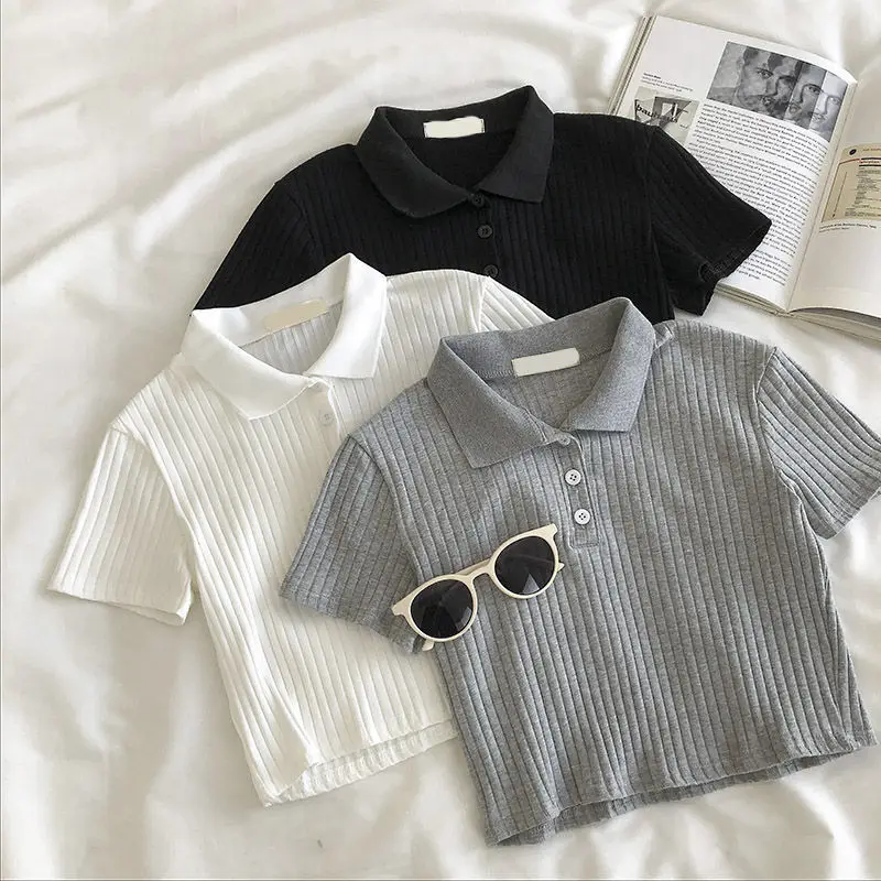 Minimalist Soft Grunge Cropped Ribbed Polo - 4