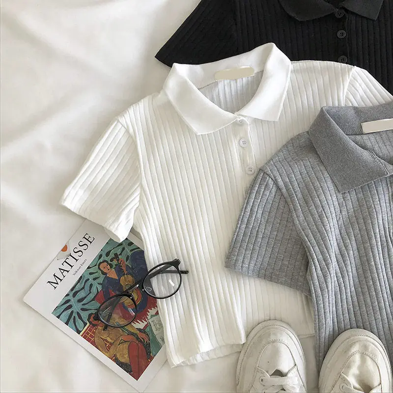 Minimalist Soft Grunge Cropped Ribbed Polo - 6