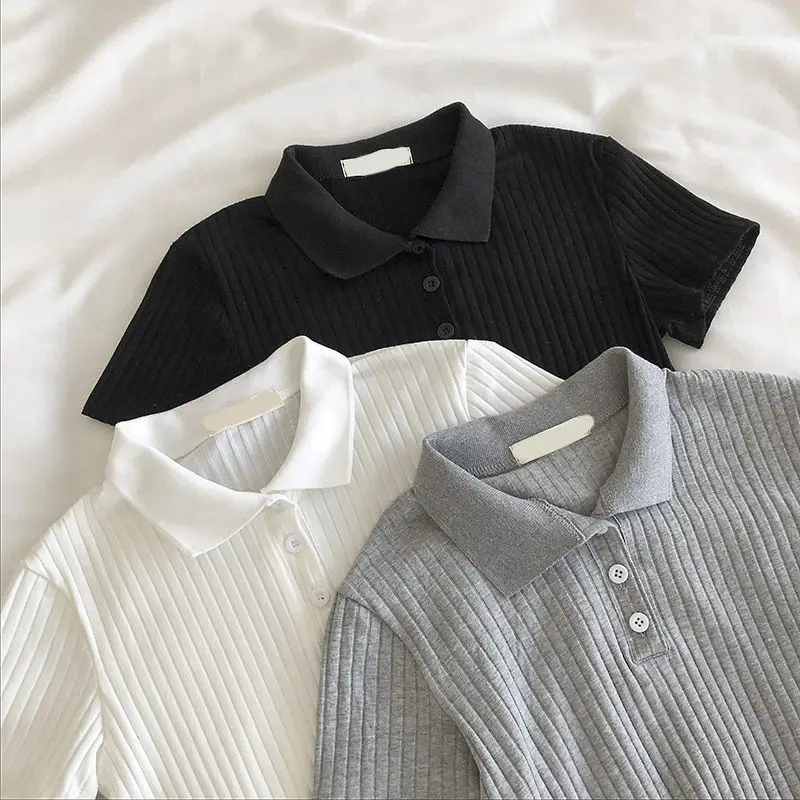 Minimalist Soft Grunge Cropped Ribbed Polo - 7